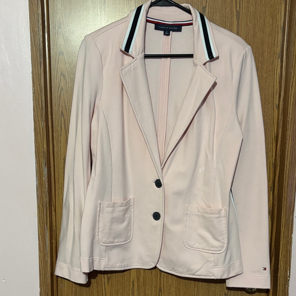 Tommy Hilfiger Women's Light Pink Blazer with Striped Collar